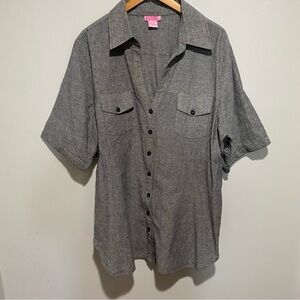 She's Cool Women's‎ Gray Button-Down V-Neck Collared Shirt Size 3X